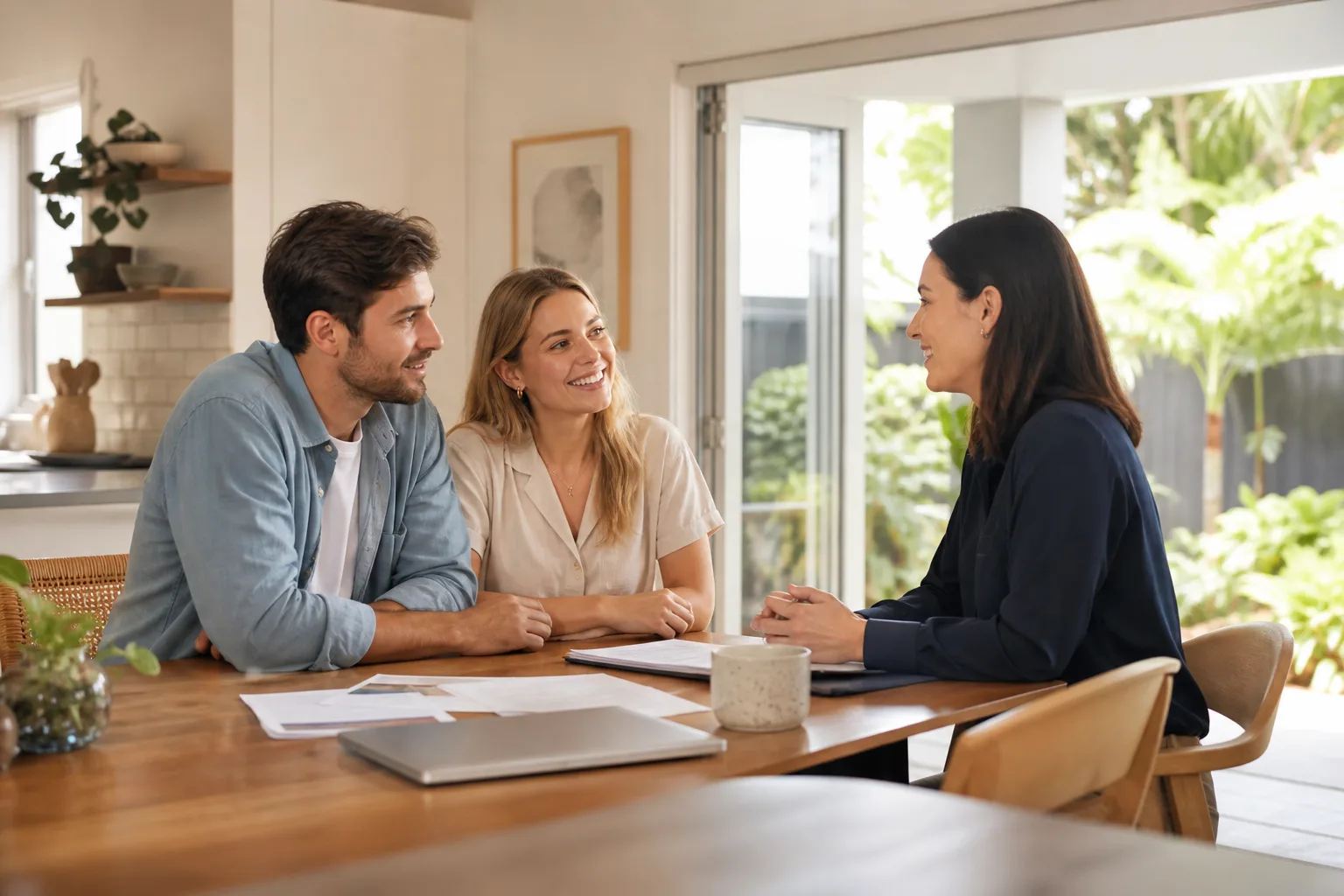 An adviser listening to a couple at their kitchen table